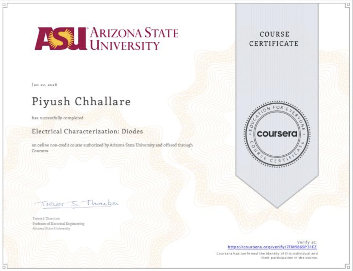 Electrical Characterization: Diodes Certificate thumbnail