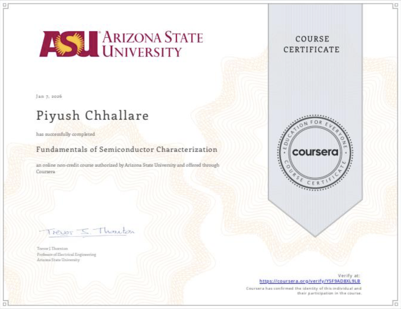 Fundamentals of Semiconductor Characterization Certificate thumbnail