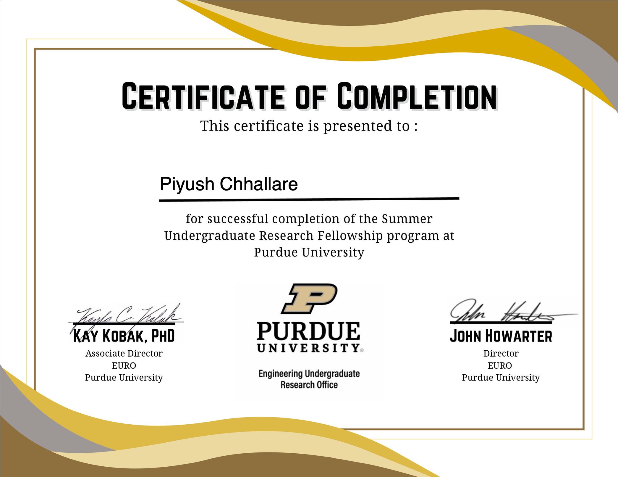 Summer Undergraduate Research Fellowship Certificate thumbnail